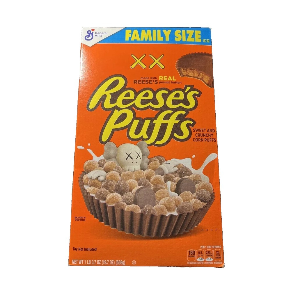 Kaws Reeses Puffs Cereal Box Unisex 19.7oz Orange New Limited Edition Sealed